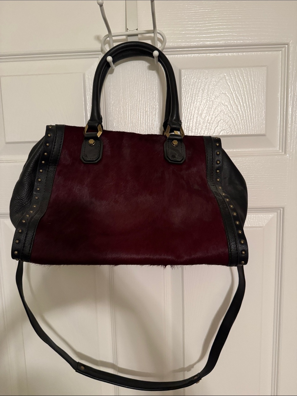 Women’s Black and Burgundy Structured Satchel Bag